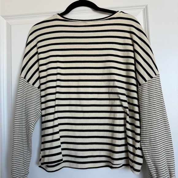 Striped Black and White Women's Top - Picture 2 of 4